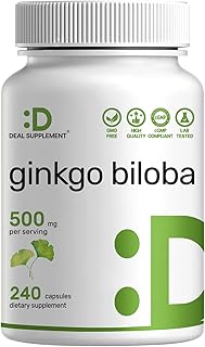 DEAL SUPPLEMENT Ginkgo Biloba 500mg Per Serving, 240 Capsules, 4 Month Supply – Grown in Northern Asia – Extra Strength, Promotes Brain Function