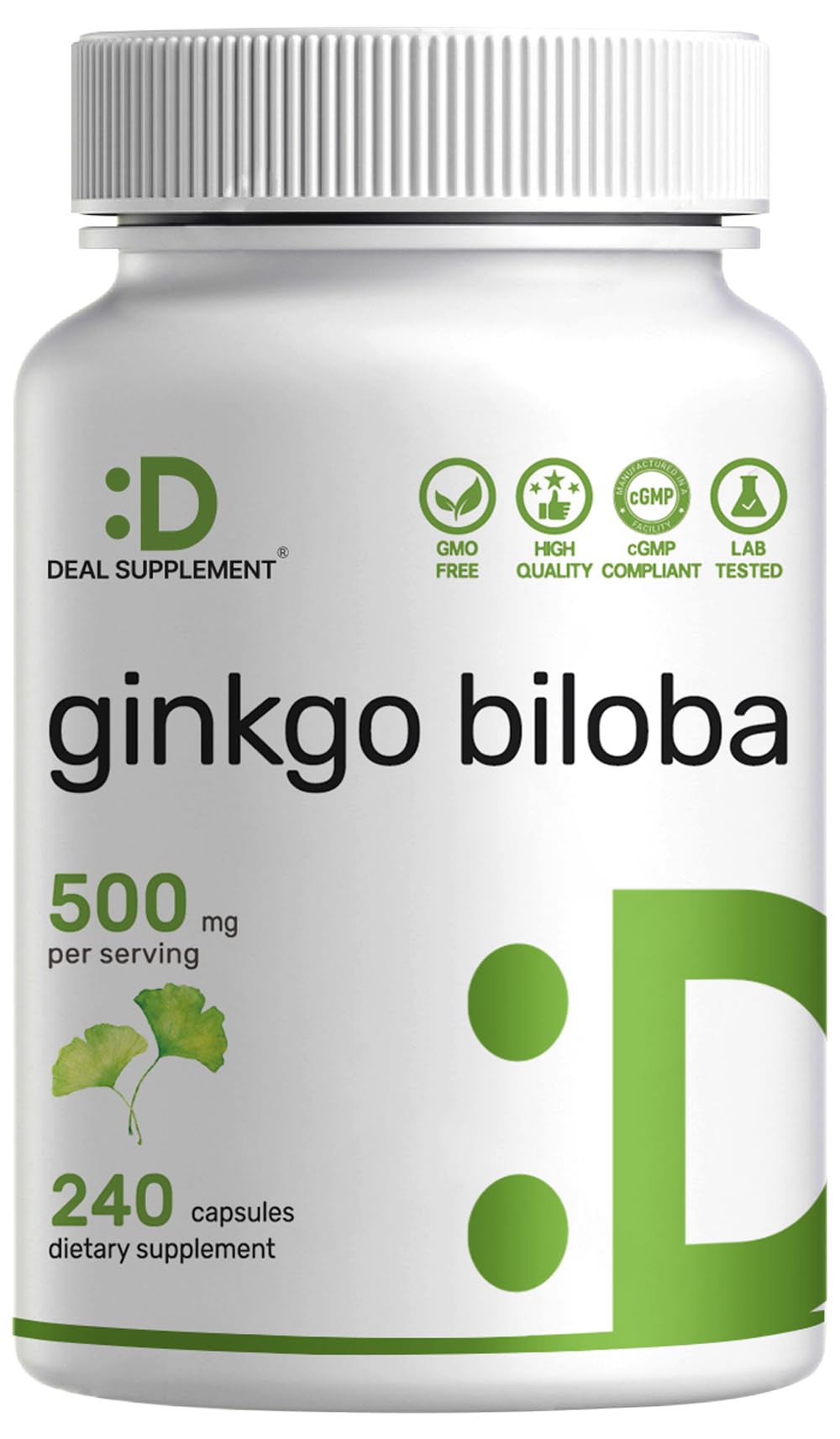 DEAL SUPPLEMENT Ginkgo Biloba 500mg Per Serving, 240 Capsules, 4 Month Supply – Grown in Northern Asia – Extra Strength, Promotes Brain Function