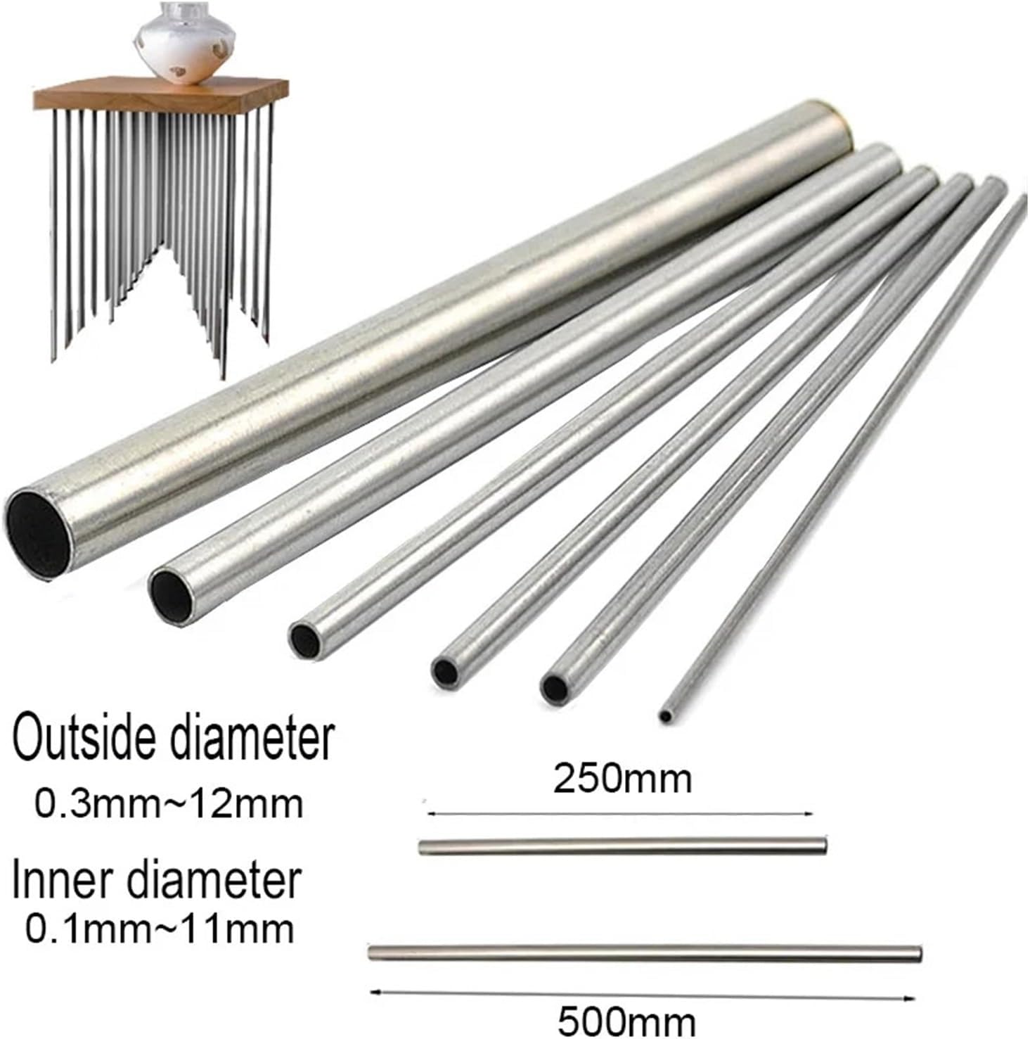 Precision 304 Stainless Steel Seamless Round Capillary Tube, Available In 250mm & 500mm Lengths(12x10x250mm-2pcs)