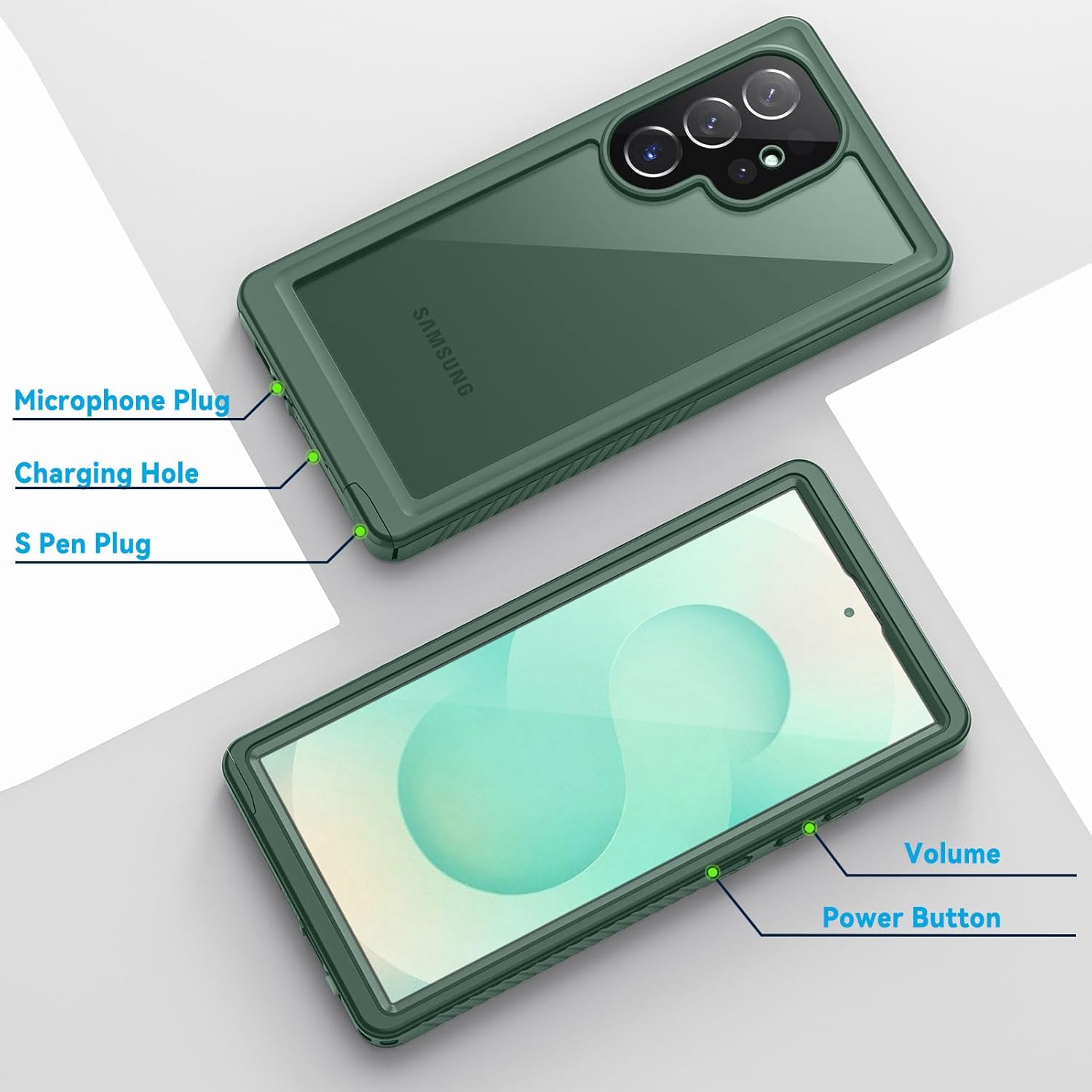 Lanhiem for Samsung Galaxy S25 Ultra Case, IP68 Waterproof Dustproof, Built-in Screen Protector, Rugged Full Body Shockproof Protective Cover for Galaxy S25 Ultra 5G 6.9 Inch, Green