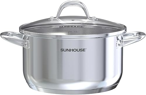 SUNHOUSE Olla de acero inoxidable Olla de cocina de inducción resistente de 7 cuartos de galón con tapa visible para pasta, sopa, espagueti, olla
