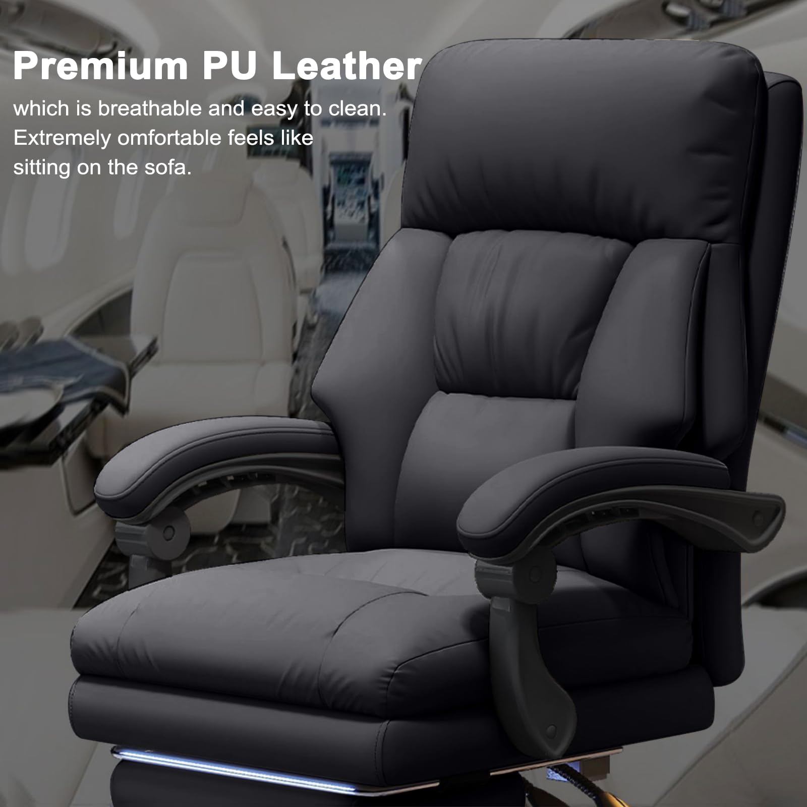 Office Chair with Leg Rest Executive Desk Chairs with Wheels High Back Computer Gaming Chairs Adjustable Reclining Ergonomic — view 5