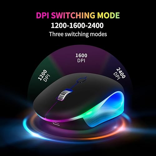 Miniatura 4 de DANCESOUL Wireless Mouse, with Quiet Click RGBLED Rainbow Light, Laptop Charging Luminous Mouse, with USB Receiver and Type-C Receiver (Black)