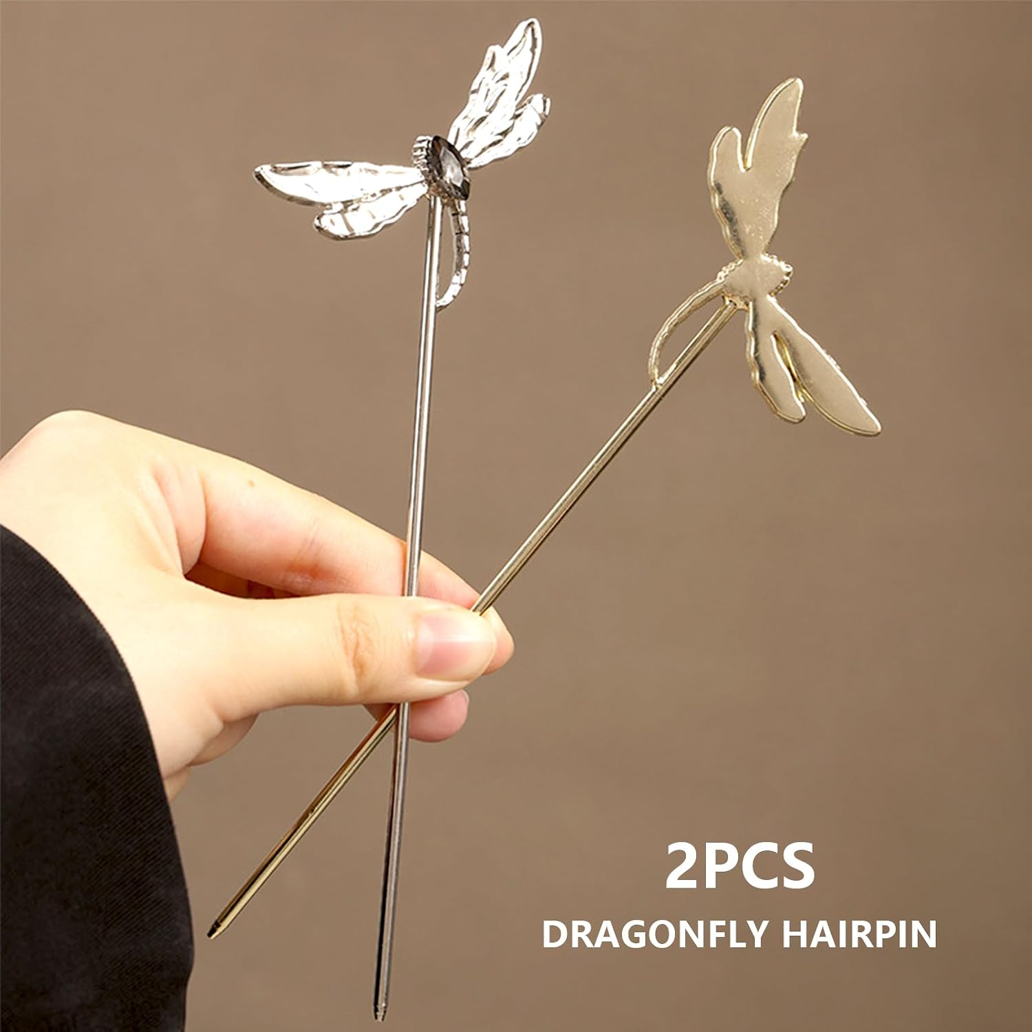 2 Pcs Hair sticks for buns,French hair pins for women,Buns and Updos with No Hair Damage,Metal Dragonfly French Pin Great Hold,Suitable for fine & thick hairUS300 image 2