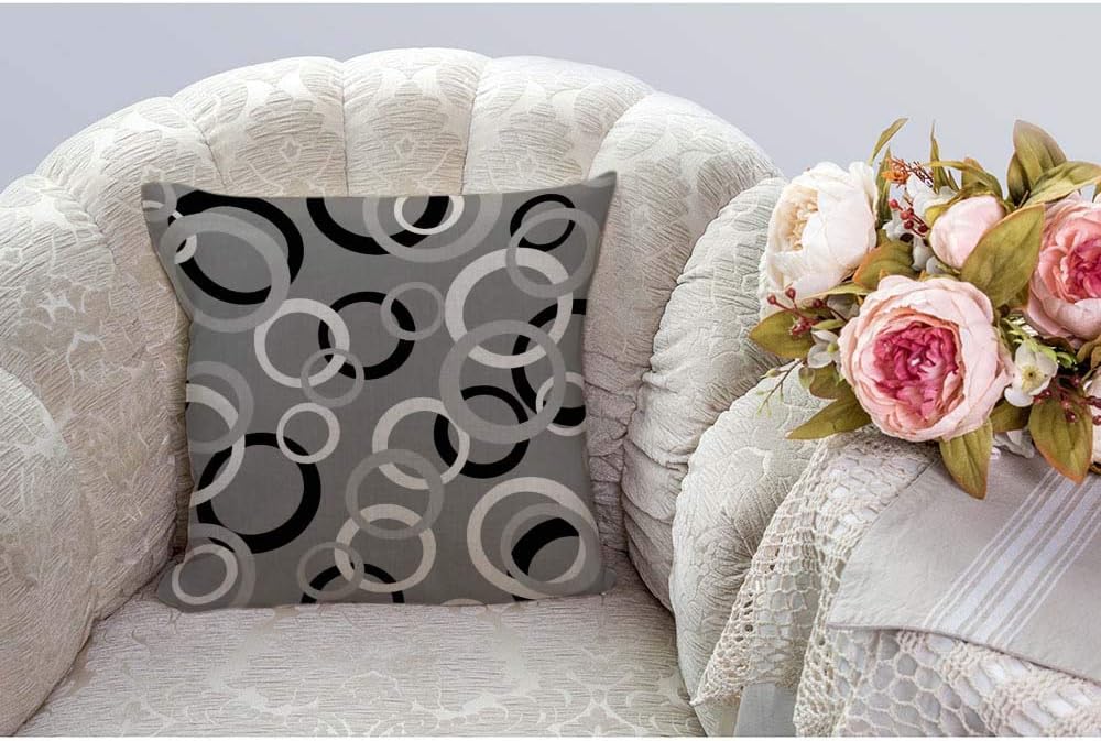 HGOD DESIGNS White Gray and Black Circle Print Decorative Throw Pillow Cover Cushion Cover Home Office Square for Room Sofa 18 Inch