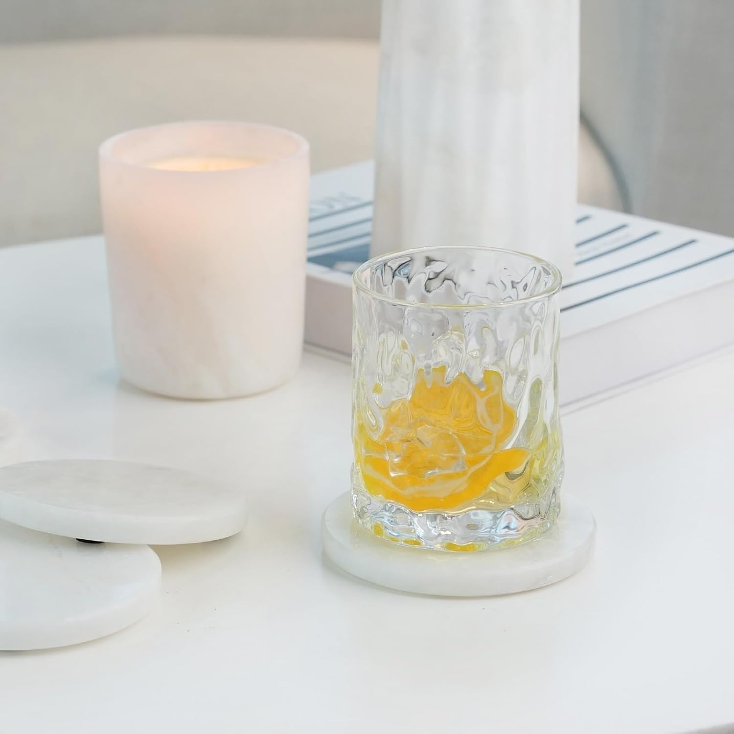 Koville Marble Coaster Set of 4, Round White Coasters, 4" Cup Coasters for Drinks, Heat Resistant Coaster for Coffee Table Home Office Bar Decor(Namib Fantasy) - Image 7