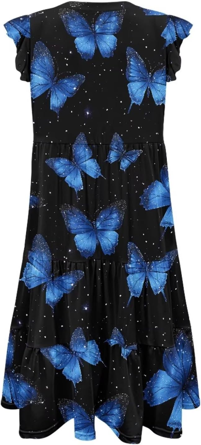 Biyejit Womens Summer Dress Ruffle Sleeve V Neck Tiered Midi Dress Casual Flowy Beach Vacation Sundress with Pockets S-2XL - Image 5