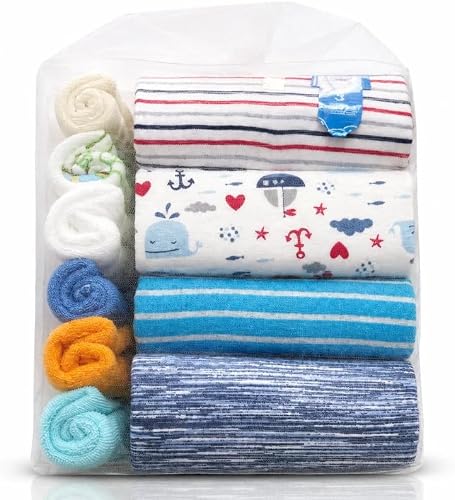 10-Piece 100% Cotton Baby Bodysuit and Towel Gift Set 3 Months