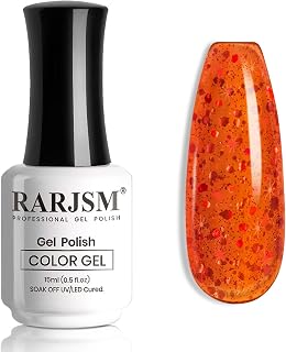 RARJSM Rainbow Glitter Gel Nail Polish Diamond Gel Polish Orange Red Big Flakes Sparkly Chunky Iridescent Pigments Nail Gelpolish Soak off L e d UV Curing Required for Nail Art Salon Manicure