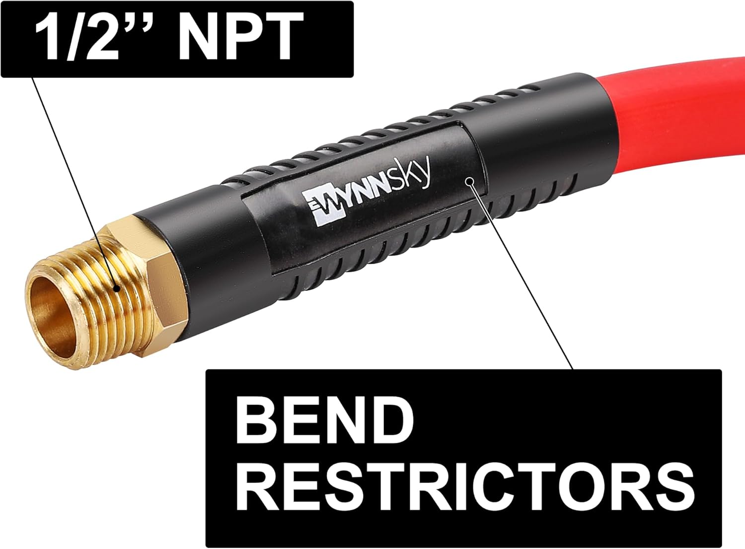WYNNsky 1/2'' Air Hose 50FT with 1/2’’ NPT Threads, Hybrid Light Weight