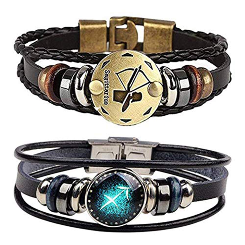 NIGHTCRUZ Constellation Braided Rope Bracelet - Punk Alloy Leather Bracelet - Hand Woven Braided Rope Punk Chain Cuff 2 PCS