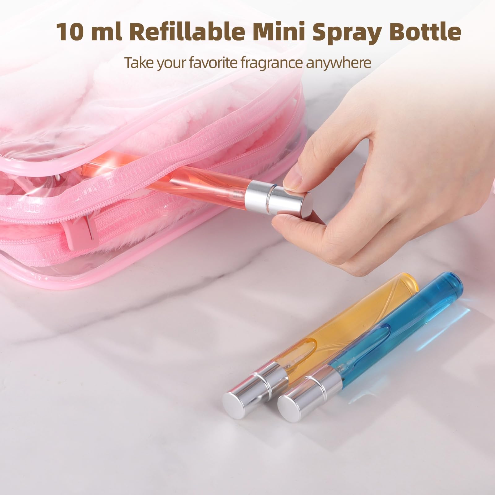 50 butelek z rozpylaczem 10 ml, mini przezroczyste szklane butelki na perfumy z drobną mgiełką, zawiera zakraplacz, lejek i narzędzie do przenoszenia, przenośne puste butelki na olejki