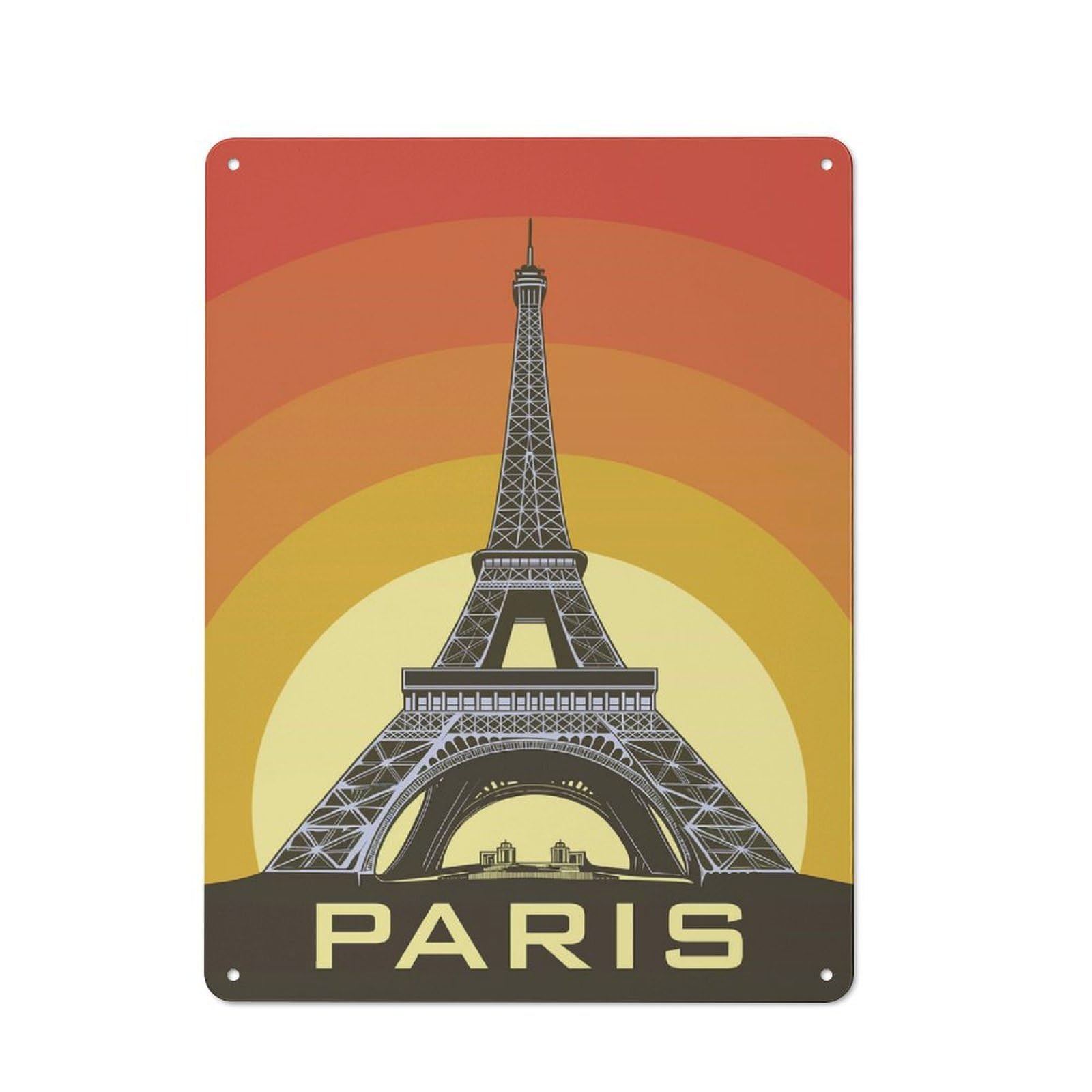 Junmoney Style Rustic Tin Sign 40X30cm Featuring Eiffel Tower Paris Vintage Poster For Café Or Home Bar, Gift Idea At Christmas For Hospitality Decor Collectors