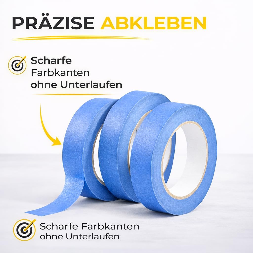 TK Gruppe Timo Klingler 15x Malerkrepp 50 m * 24 mm Kreppband Klebeband Abklebeband Painty Tape für einfaches Streichen & Malerarbeiten (15x)
