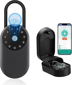 SEPOX Smart Key Lockbox, Portable & Outdoor Wall Mounted Key Safe with Bluetooth & App Control   Weatherproof Aluminum,Removable Shackle,for Airbnb,Office,Home,Garage Fingerprint Upgraded
