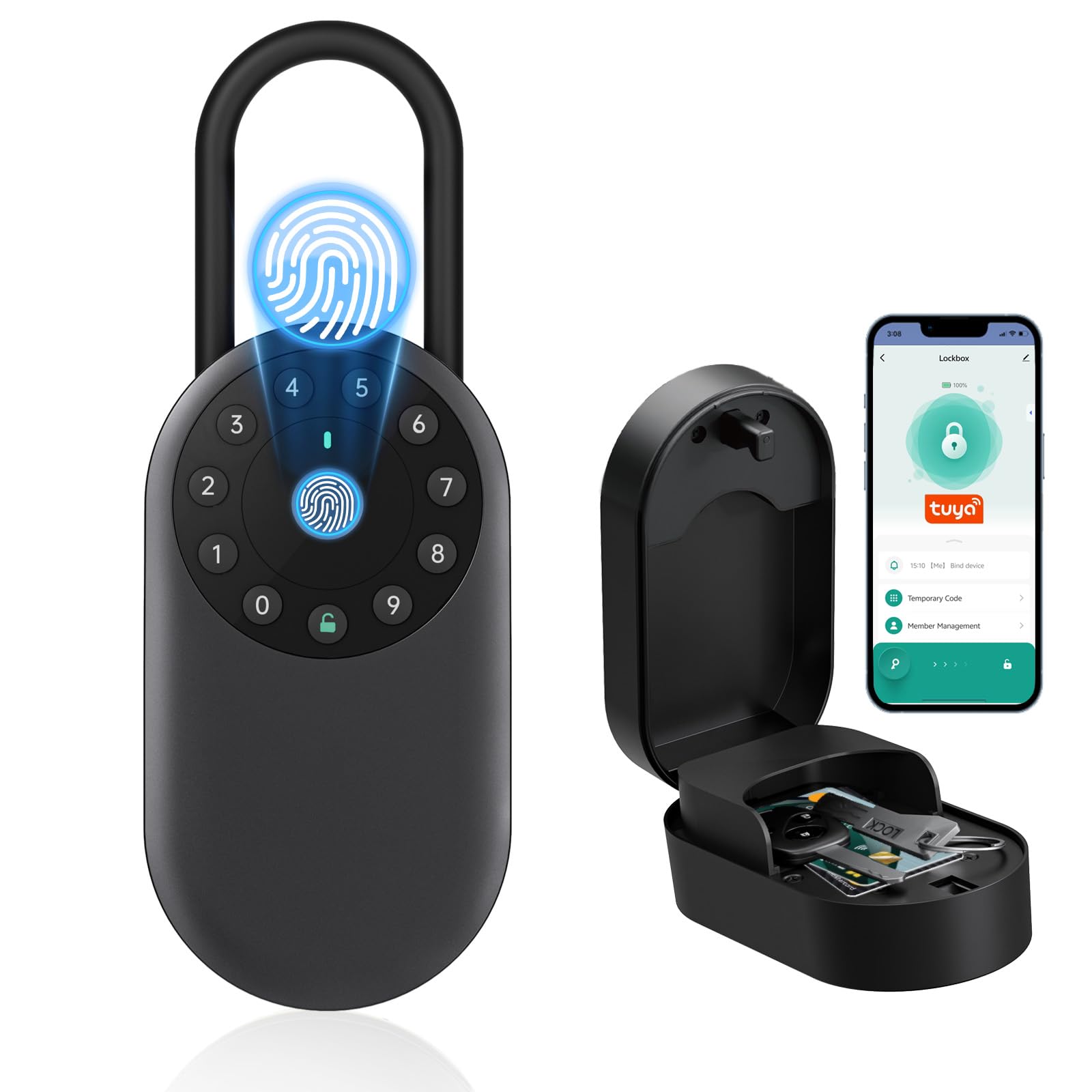 Sepox Fingerprint Upgraded Smart Key Lockbox, Portable & Outdoor Wall Mounted Key Safe With Bluetooth & App Control – Weatherproof Aluminum,Removable Shackle,For Airbnb,Office,Home,Garage (Fingerprint Upgraded)