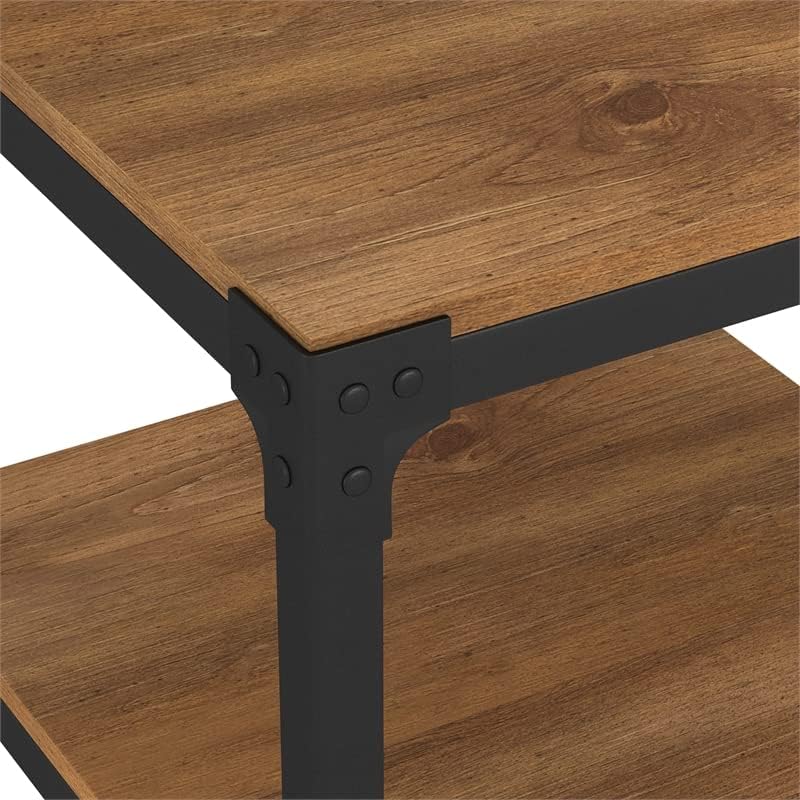 Walker Edison Declan Urban Industrial Angle Iron and Wood Accent Tables, Set of 2, Barnwood