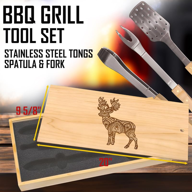 Set de herramientas para parrilla con diseño mandala y caja miniatura 3