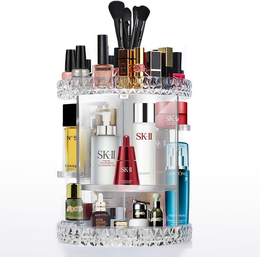 Cozihoma Acrylic Makeup Organizer Multi-Function Acrylic Carousel Makeup Holder Cosmetic Storage Fits for Lots of Cosmetics and Accessories (Rotate)