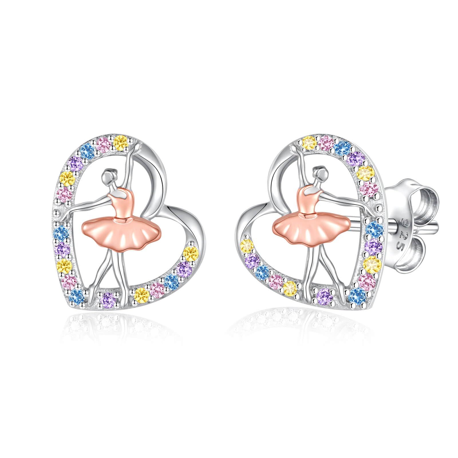 925 Sterling Silver Ballet Dance Earrings Ballerina Heart Stud Jewelry Gifts for Women Dancer