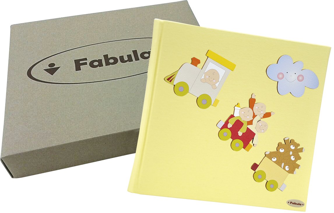 Fabula Linea Baby Trenino - Album con Personalizzazione Treno - Formato cm 24x30 con Copertina 253 Giallino e Applicazioni in Legno - 60 Pagine Avorio - cod. 164071