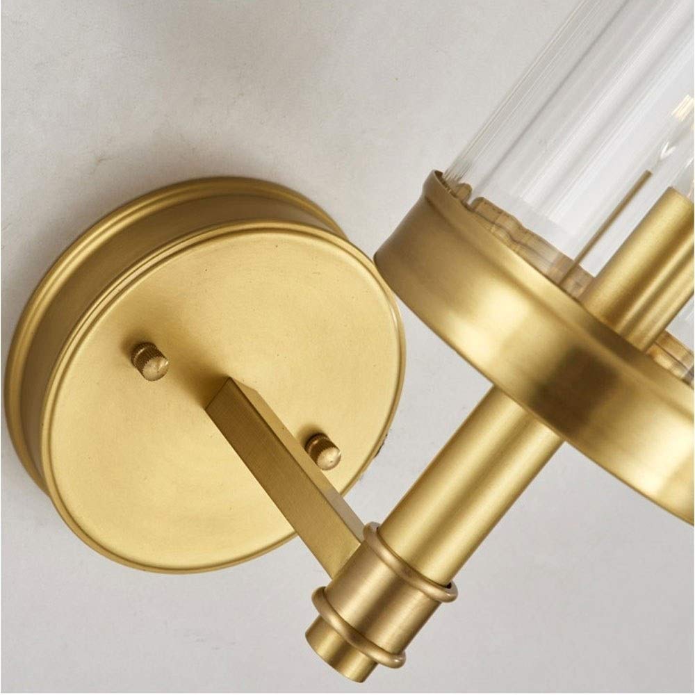 Moderne Innenwandleuchte Schlafzimmer Nacht Leselampe Einfachheit Spiegel Frontleuchte Gebürstetes Gold Finish Nordische Wandleuchte Wandleuchte für Wohnzimmer Kupfergitter Gestreifte Glaswandleuchte