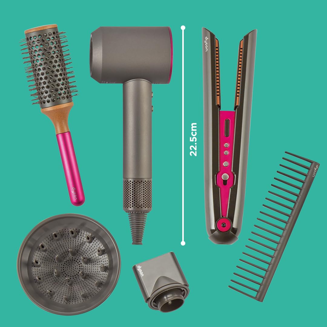 Casdon Dyson Jouets - Kit de Coiffure Supersonic & Corrale Deluxe - Lisseur et sèche-Cheveux Fonctionnels - Comprend des lumières et des Sons interactifs - 3 Ans +, Gris