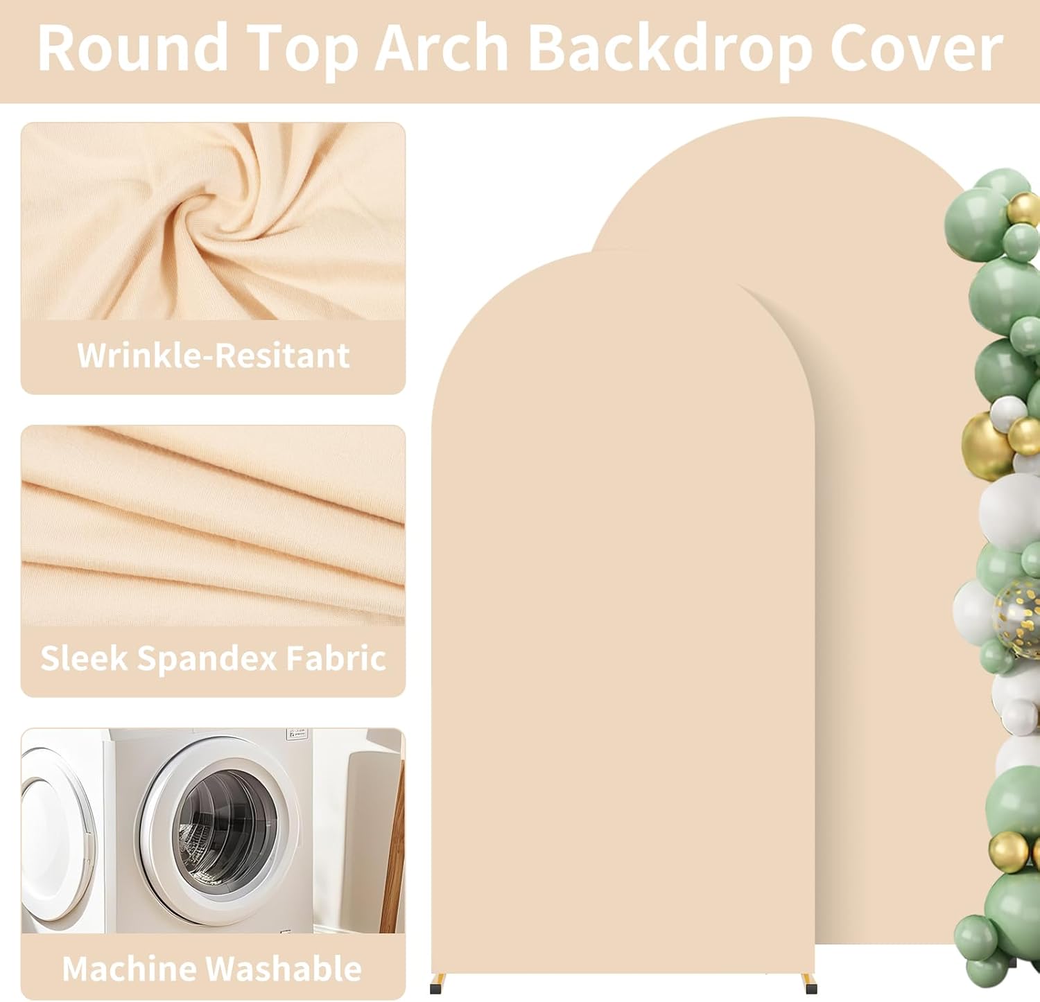 2 Pack Arch Backdrop Stand and Cover Set (6FT / 7.2FT), Metal Arch Backdrop Stand with Beige Arch Backdrop Cover