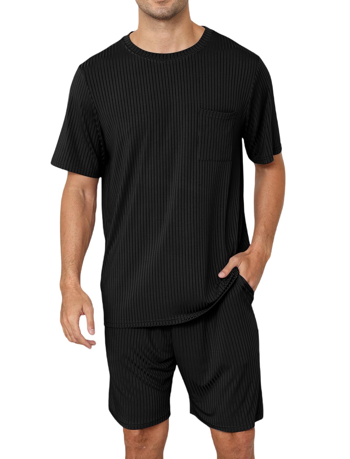 EISHOPEER Matching Pajamas for Couples 2 Piece Lounge Set Ribbed Knit Pajama Matching Tops and Shorts Soft Sleepwear S-XXL