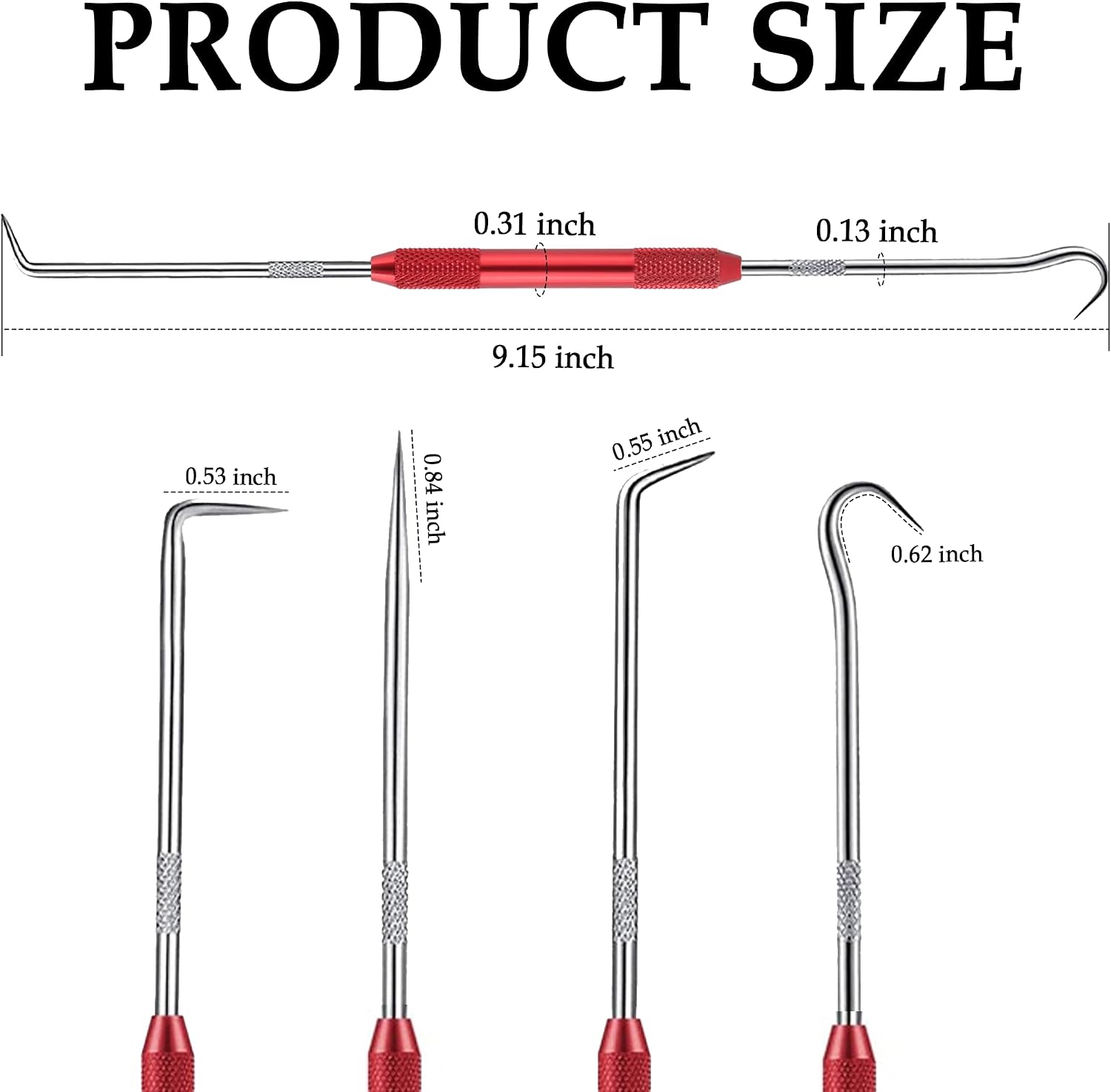 2PCS CarbonSteel Hook Tool and Pick Set,Double End Pick and Hook Set Auxiliary Dismantling Fittings,Universal O Ring Pick Set and Hook Tool Car Accessories Fit for Most Cars (Red)