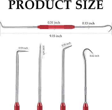 2PCS CarbonSteel Hook Tool and Pick Set,Double End Pick and Hook Set Auxiliary Dismantling Fittings,Universal O Ring Pick Set and Hook Tool Car Accessories Fit for Most Cars (Red)