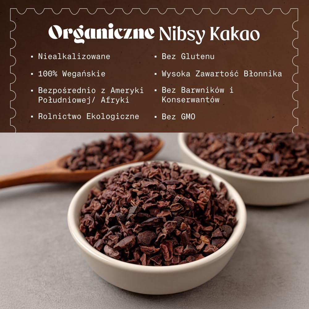 NaturaleBio Bio Surowe Nibsy Kakaowe do Wypieków i Przekąsek