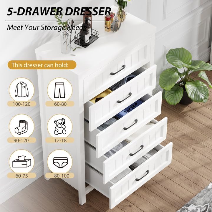 Dresser with drawers open showing storage capacity for various clothing items