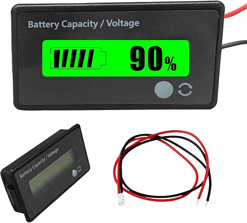 12V 24V 36V 48V Car Battery Meter, Lead-Acid Lithium-ion Battery Capacity Voltage Meter with Alarm, Battery Indicator with LCD Display, Voltmeter Tester Gauge Monitor for Golf Cart, Car (Green)