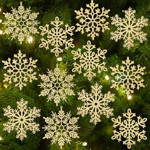 Ouddy Mode 12 Pcs Large Snowflakes Ornaments, 12" Plastic Glitter Snowflakes Decorations Christmas Hanging Snow Flakes Ornaments for Christmas Tree Window Indoor Outdoor Decor Cover
