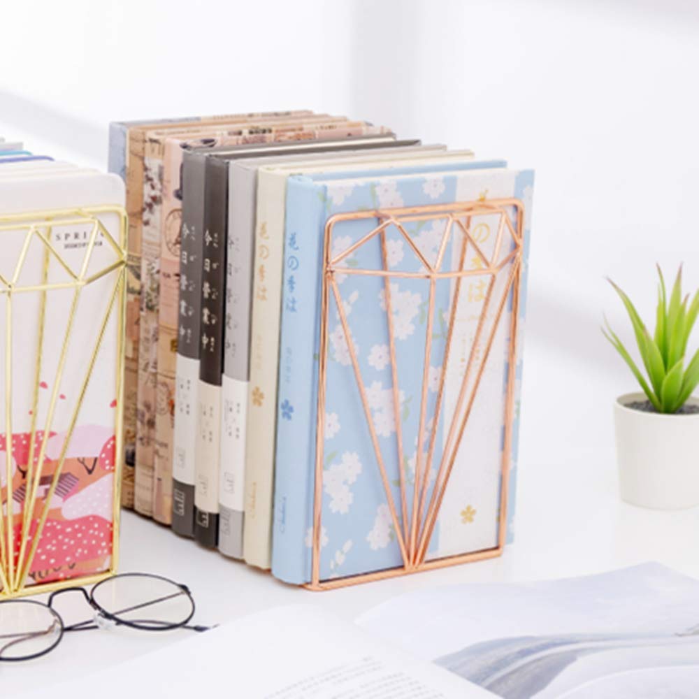 Portariviste Triangolare In Metallo Oro Rosa - Fermalibri Per Casa, Ufficio E Scuola