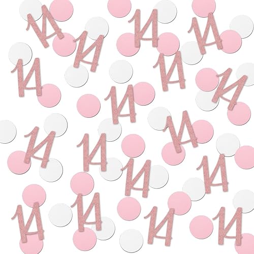 Confeti de oro rosa con el número 14, confeti de cumpleaños con purpurina número 14, 200 piezas de suministros de decoración de mesa para fiesta de