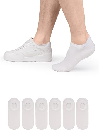 Hugh Ugoli Men Rayon No Show Socks | Non Slip Liner Socks | Soft, Thin & Seamless Low Cut| White|Shoe Size 8-11| 6 Pairs