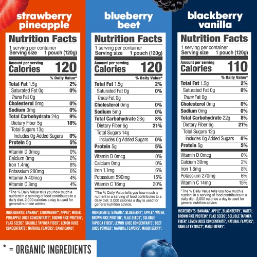 Noka Superfood Smoothie Pouches, Strawberry Pineapple, Bluebery Beet, Blackberry Vanilla, Organic Squeeze Pouch, 6 Count Each Flavor #TOP2