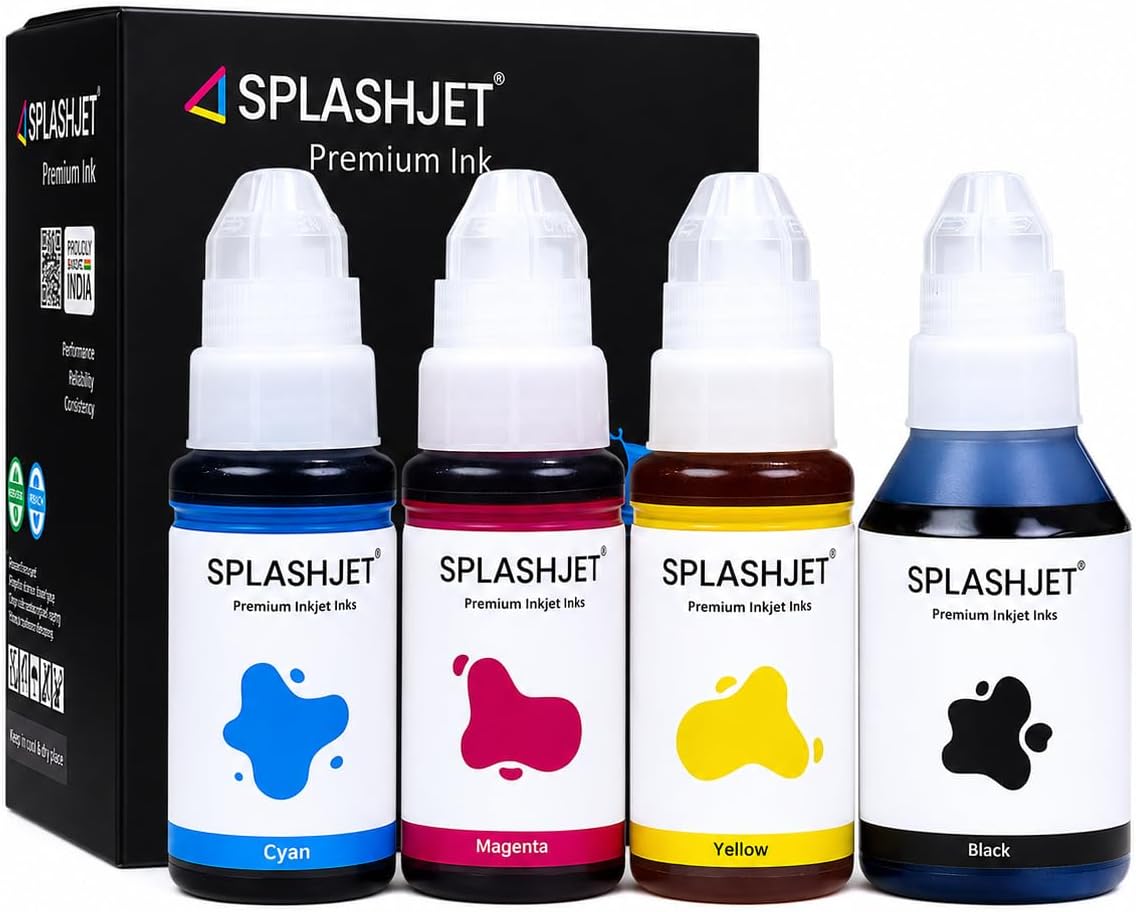 Splashjet GI71 Compatible Ink for CN Pixma G2020, G2021, G2060, G2730, G3020, G3021, G4770, G1020, G1730, G3730, G1730, G1737, G2770, G3770 Printers - (PGBK x 135gm) (C/M/Y x 70gm) Bottle Set - 502368