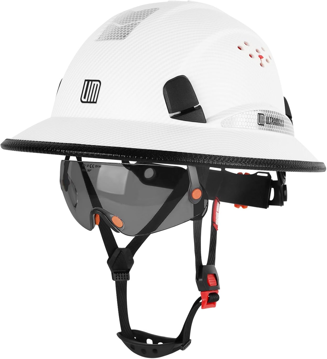 UM ULTRAMAXX Full Brim Hard Hat with Built-in Visor, ANSI Z89.1 OSHA Approved Construction Safety Helmet with Chin Strap for Men Women