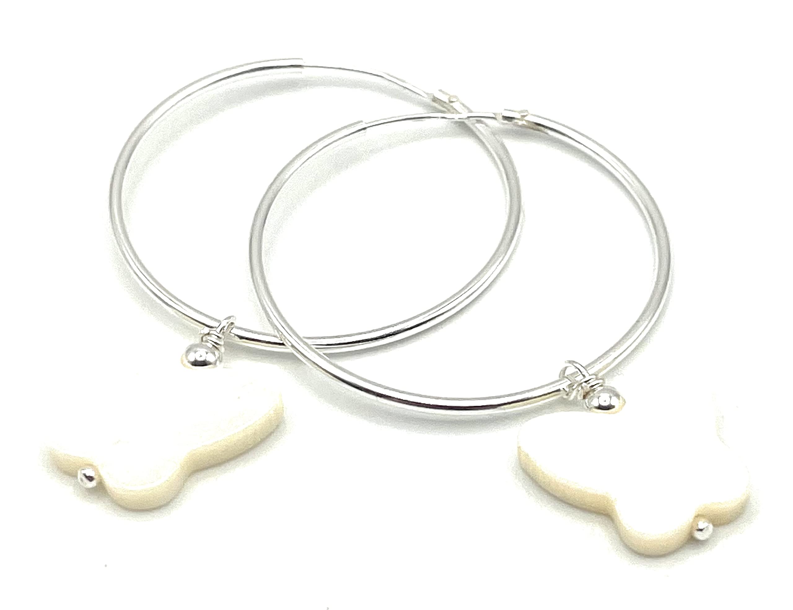 Orecchini con Farfalle in Madreperla, Cerchi Diametro 30 mm, Pendenti in Argento 925, Gioielli Estate, Bijoux Minimalisti, Made in Italy,