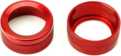 Miniatura 2 de iJDMTOY 2 piezas Red Sports Aluminio AC Control Climático y Radio Volumen Cubierta de Anillo Compatible con Porsche 2014-Up Macan, Cayenna