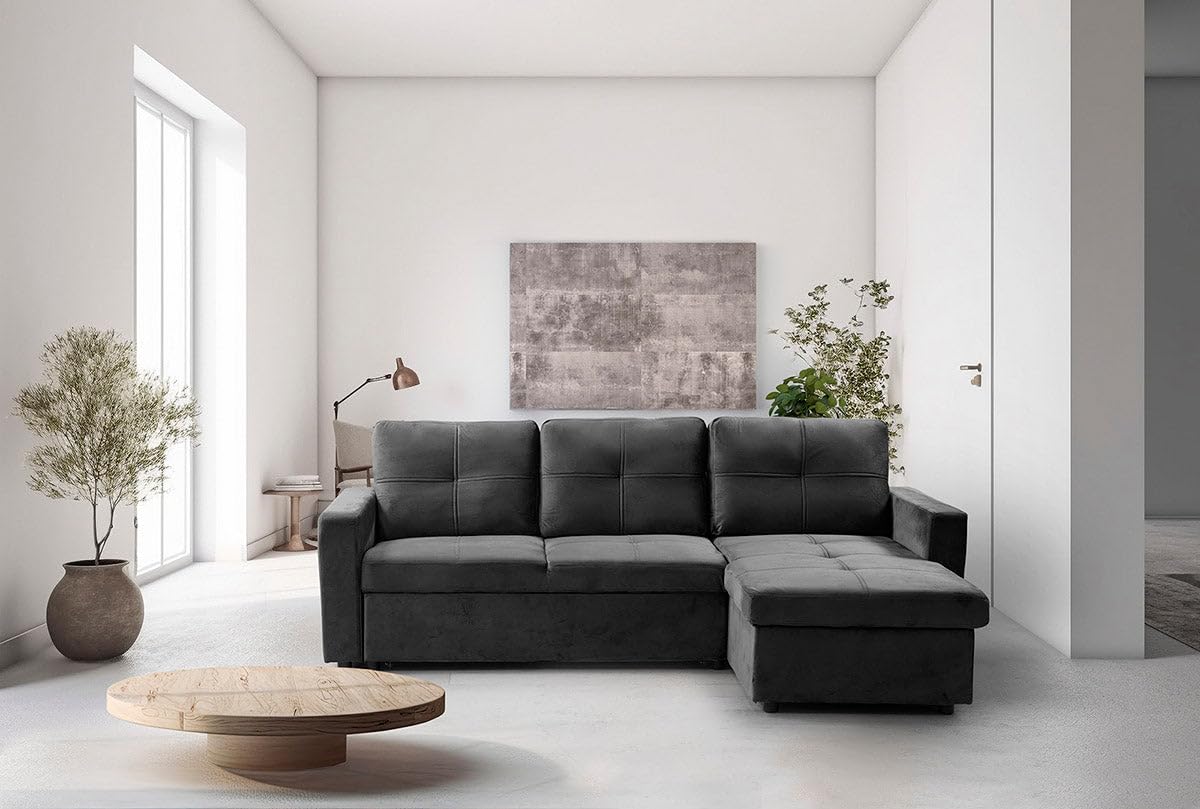 S & S Saldos y Stocks Sofa Cama Chaise Longue PAU 215cm Negro