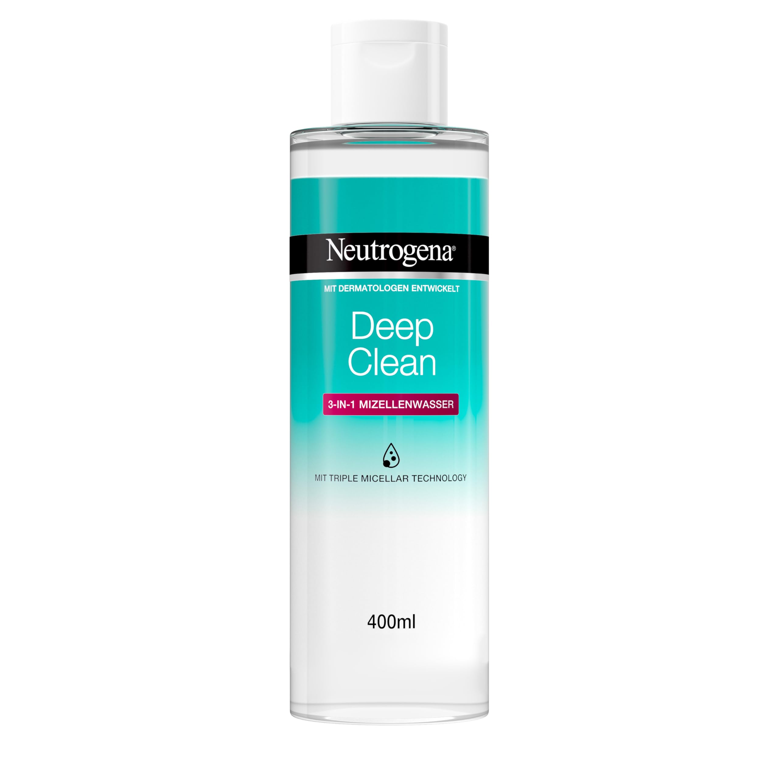 Neutrogena Deep Clean 3-in-1 Mizellenwasser, parfümfreie Gesichtsreinigung ohne Alkohol, sanfter Make-Up Entferner ohne Reiben, Mizellen Reinigungswasser für alle Hauttypen 400 ml