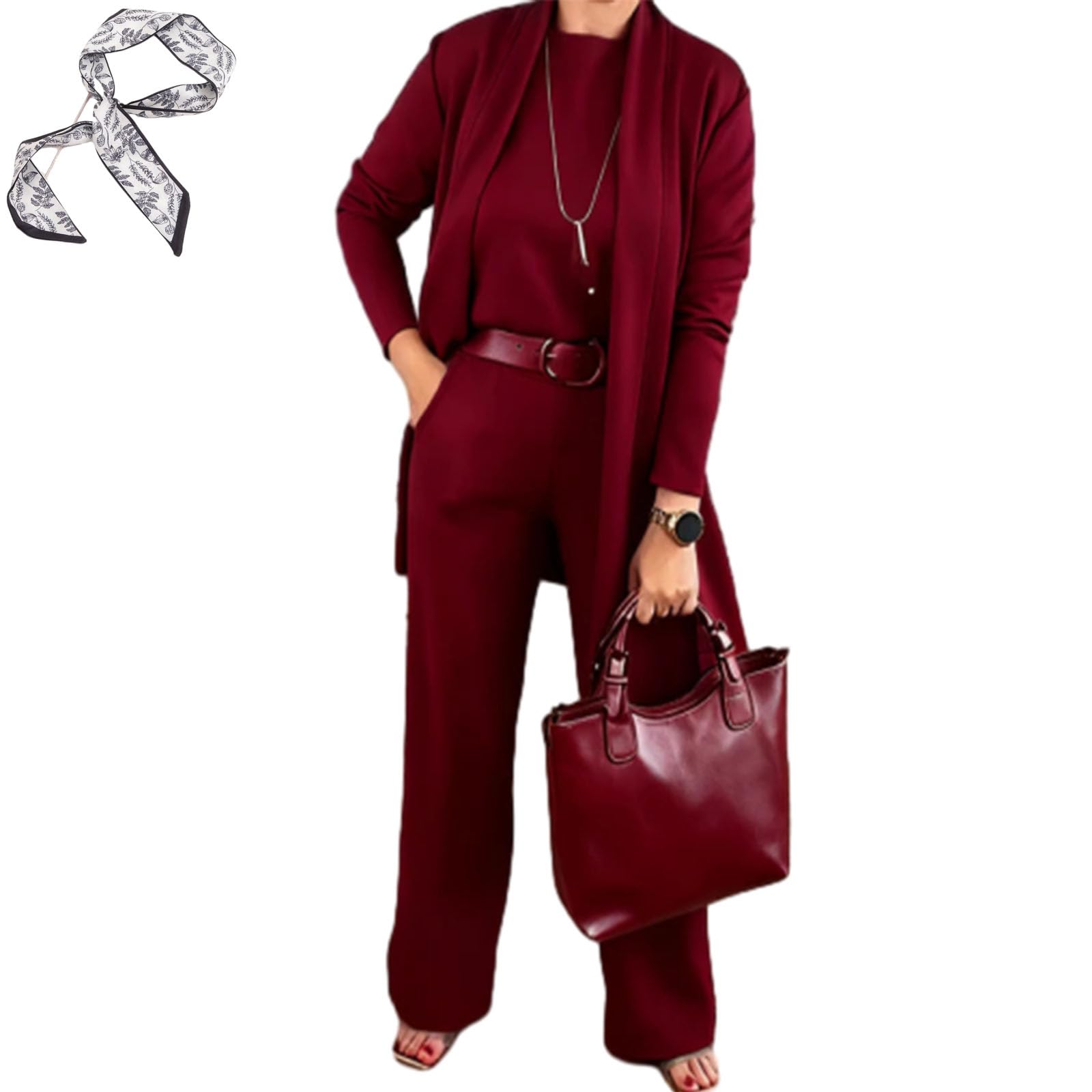 Elegant 3-Piece Set Including Long Cardigan 3 Piece Travel Outfits for Women Sexy Modest Travel Outfit