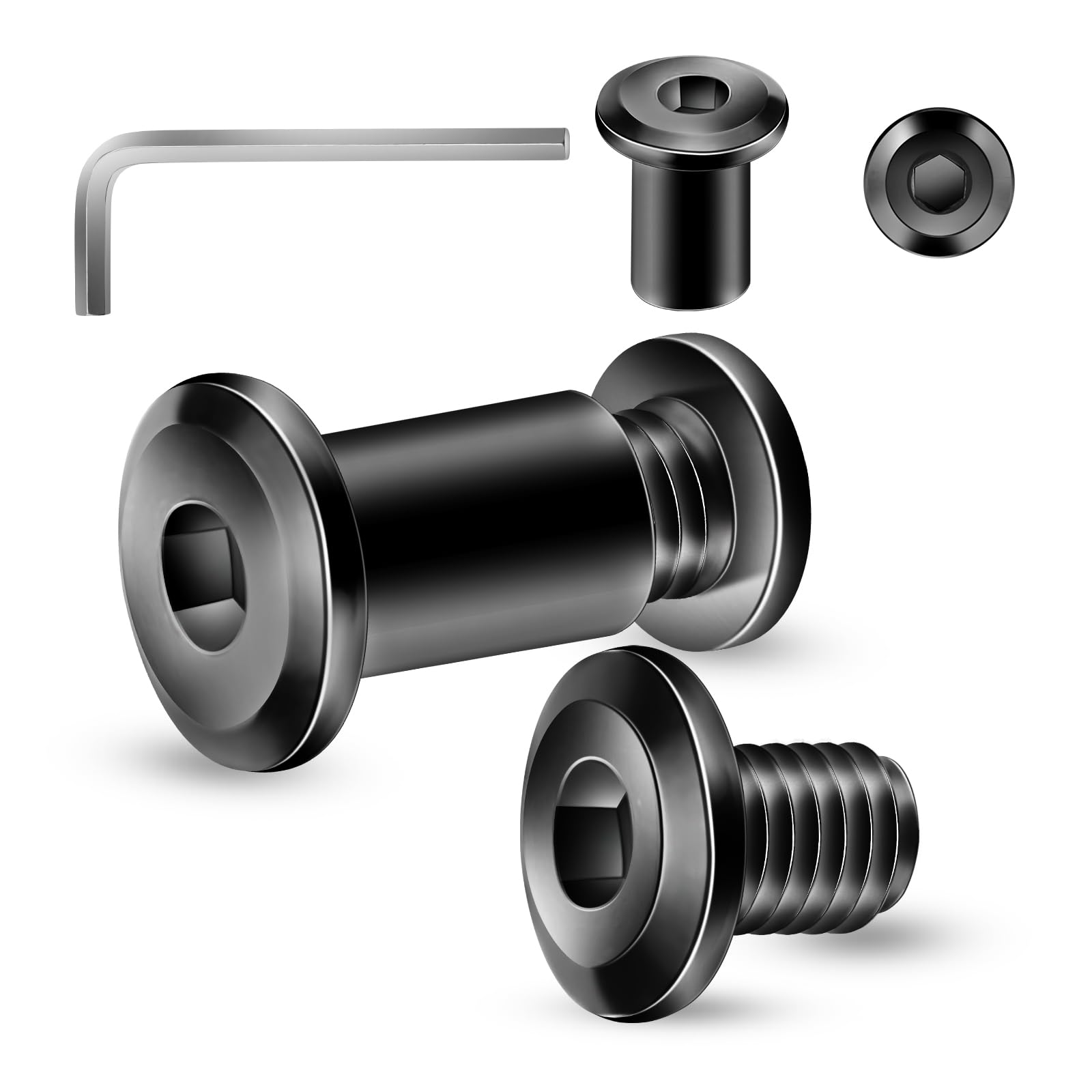 1/4-20 x 3/8" 20Pcs Flat Head Hex Socket Cap Screws Bolts Barrel Nuts Kit, 304 Stainless Steel 18-8, Full Thread, Black Oxide by SG TZH (with Hex