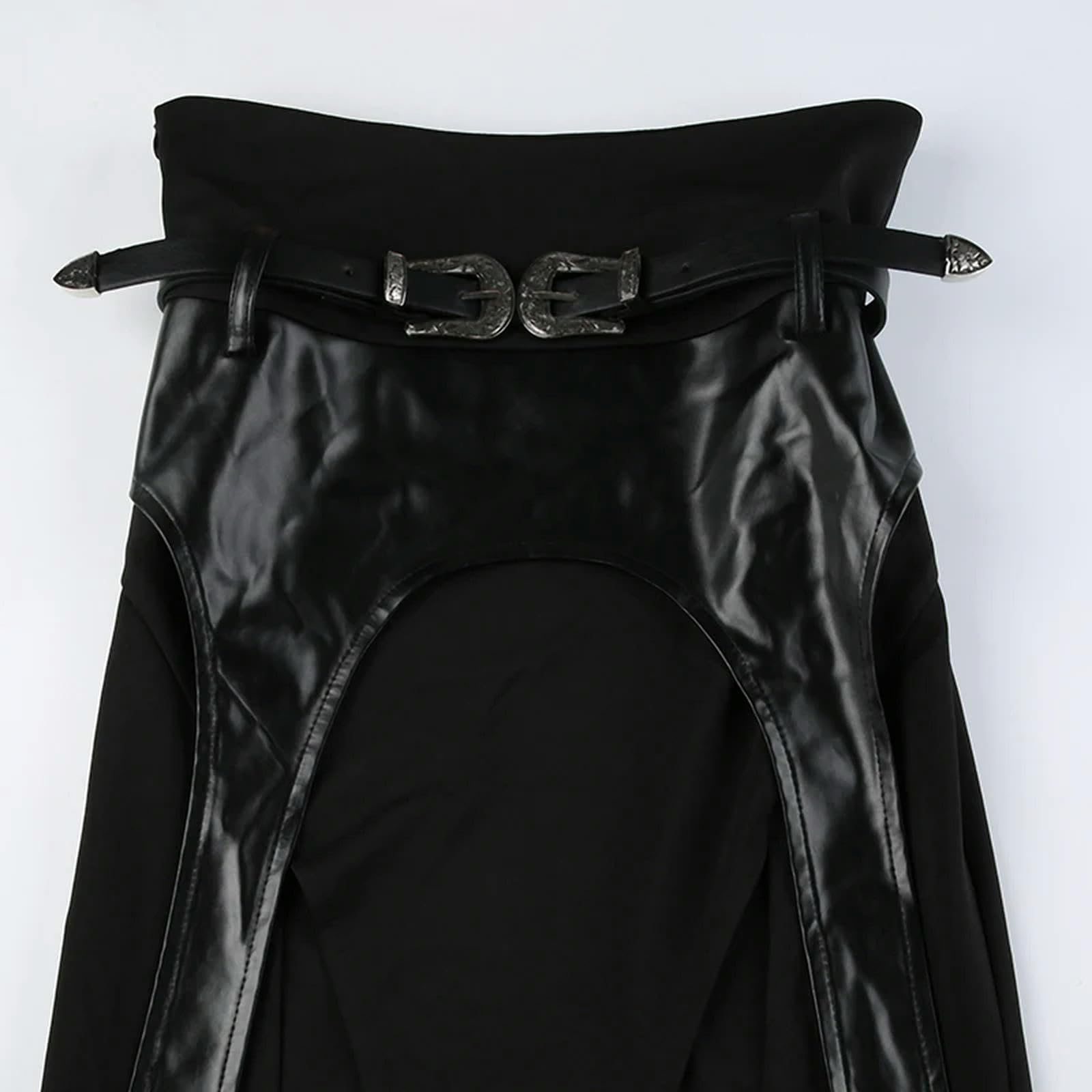 Gonna Lunga Donna Gonna Mini Midi Gotica in Poliestere di Cotone per Donne con Gonna Punk Pieghetta Pizzo Pizzo Diviso per-Nero-s
