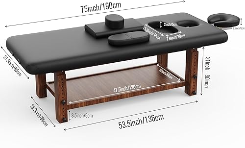 Miniatura 2 de Mesa de masaje profesional con marco de madera resistente con patas de altura ajustable, respaldo fijo, para tratamiento, terapia física, cama de