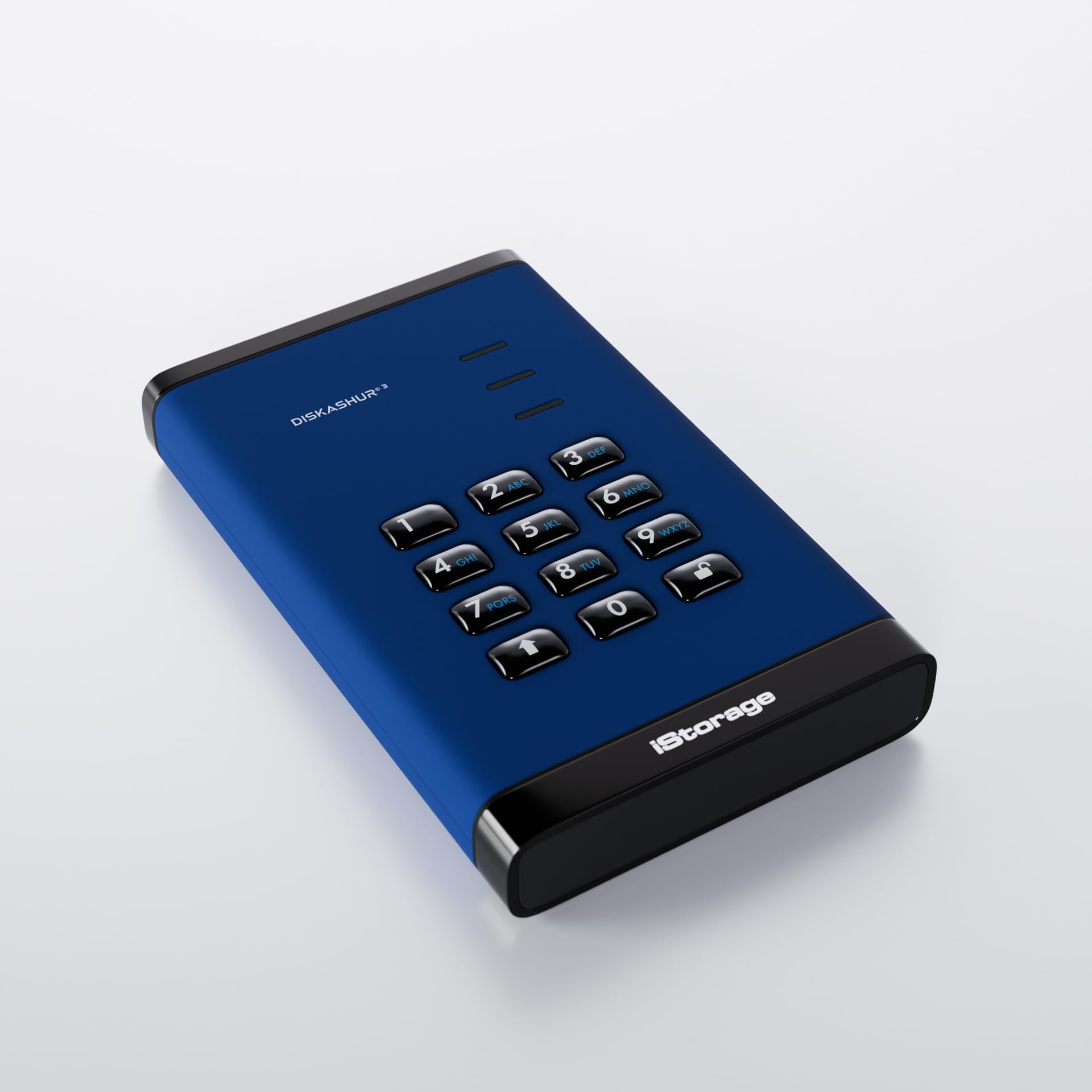 iStorage diskAshur3 HDD 5TB Niebieski - Bezpieczny przenośny dysk twardy - Ochrona hasłem - Odporny na kurz i wodę - Szyfrowanie sprzętowe